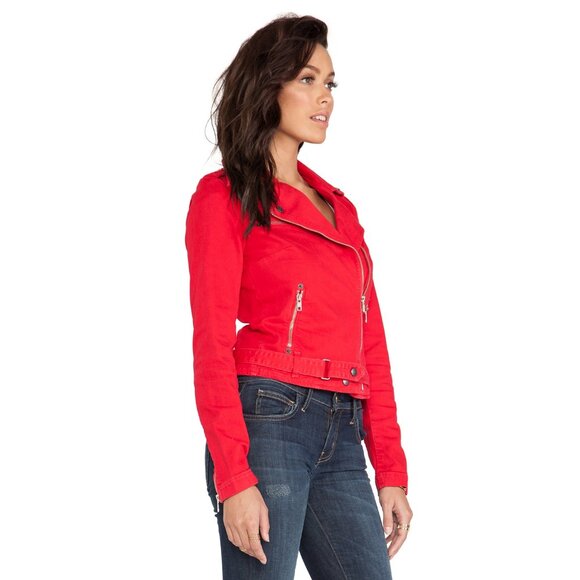 Current/Elliot Denim The Biker Jacket in Victory Red ASO Aria Montgomery - Picture 4 of 16